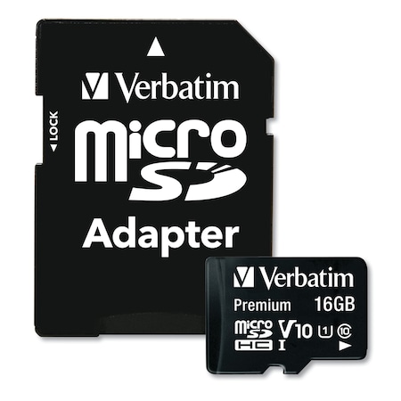Verbatim Premium microSDHC Memory Card with Adapter, UHS-I V10 U1 Class 10, Up to 80MB/s Read Speed, 16GB 44082